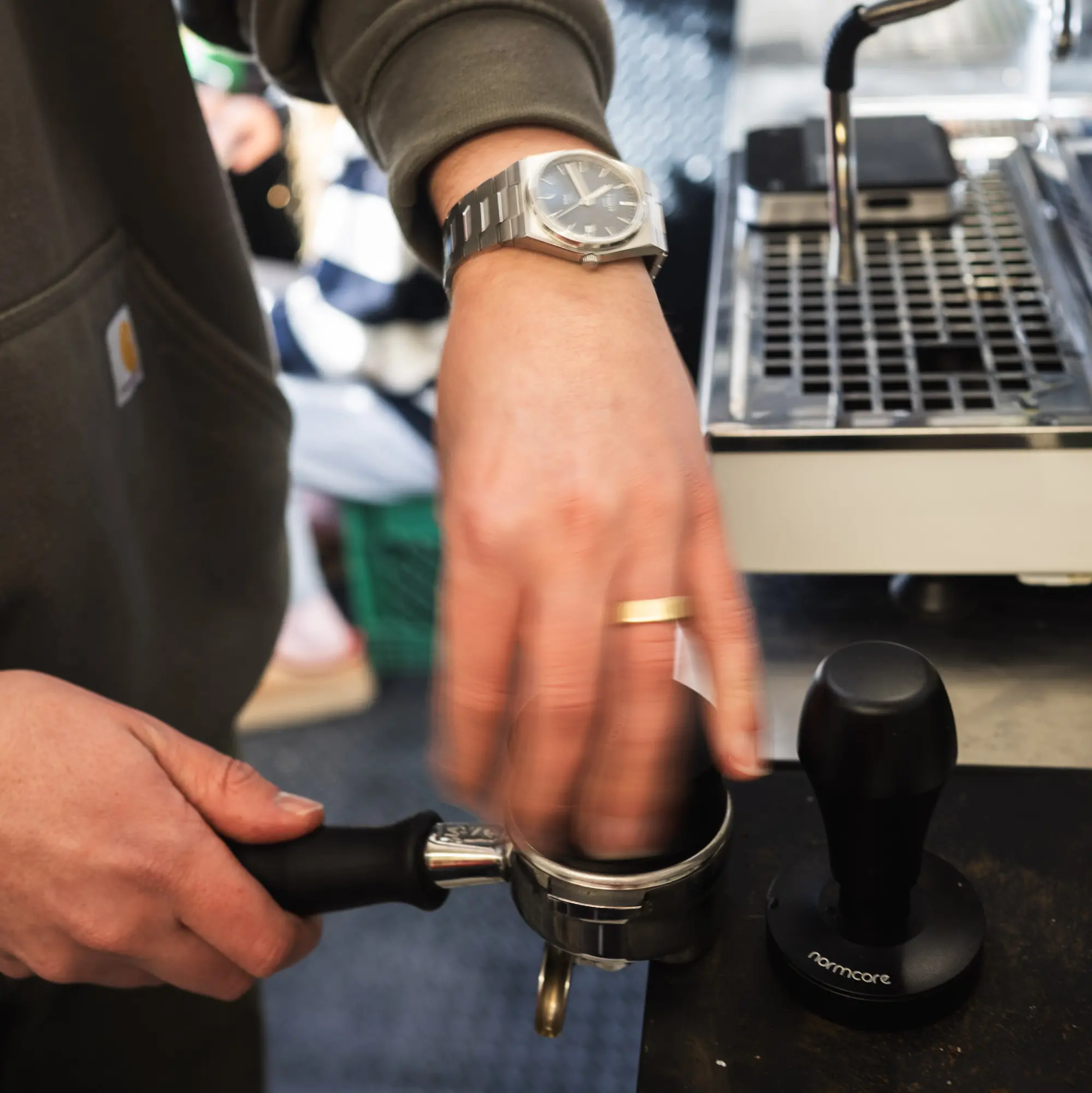Preparing espresso at Upland Coffee